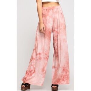 Pink Wide womens size M Leg Pants Casual Pants boho Tie Dye Wide Leg Stretch new